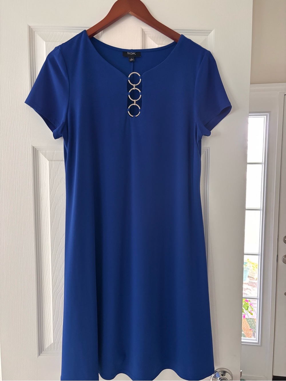 MSK Cobalt Blue Short Sleeve Shift Dress with Silver Ring Detail